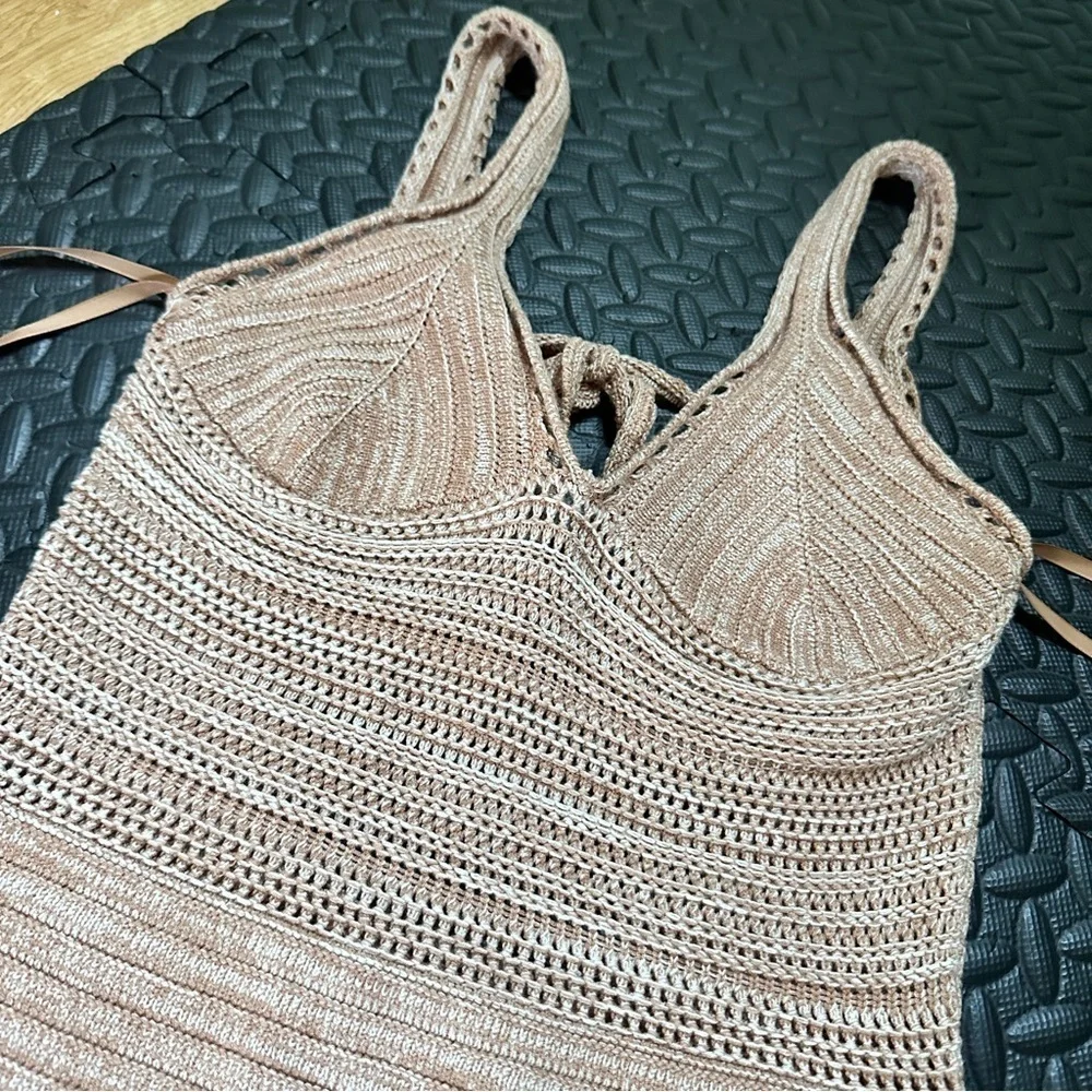 Torn BY Ronny Kobo Size Small Tan/Cream Knit Maxi Dress - Picture 8 of 8